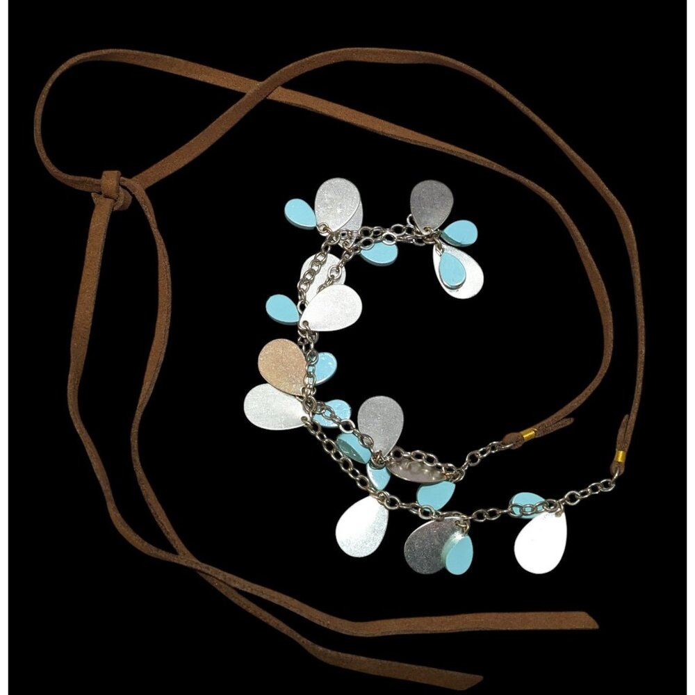 Anthropologie Suede Back Turquoise And Silver Tone Turquoise Charm Fringe Tie On